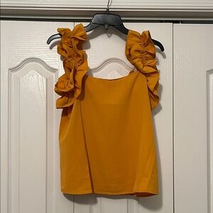 SHEIN Mustard Ruffle Sleeve Blouse
